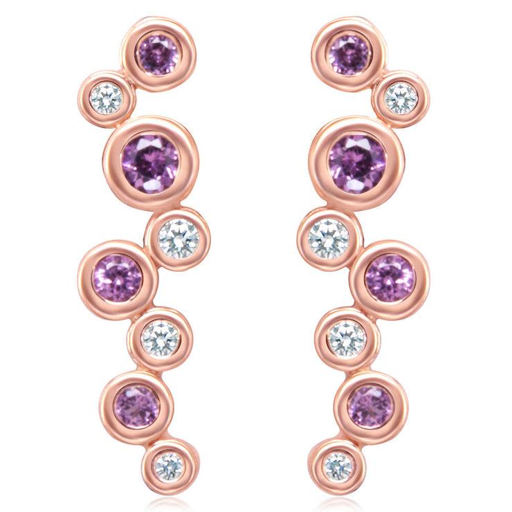 14K Rose Gold Purple Garnet/Diamond Earrings with Sandblast Finish