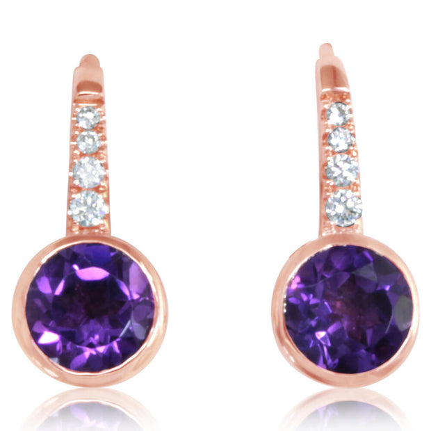 14K Yellow Gold Amethyst/Diamond Earrings