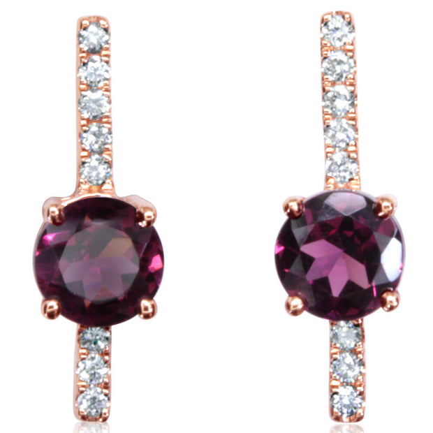 14K Rose Gold Rhodolite Garnet/Diamond Earrings