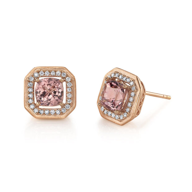 14K Rose Gold Lotus Garnet/Diamond Earrings