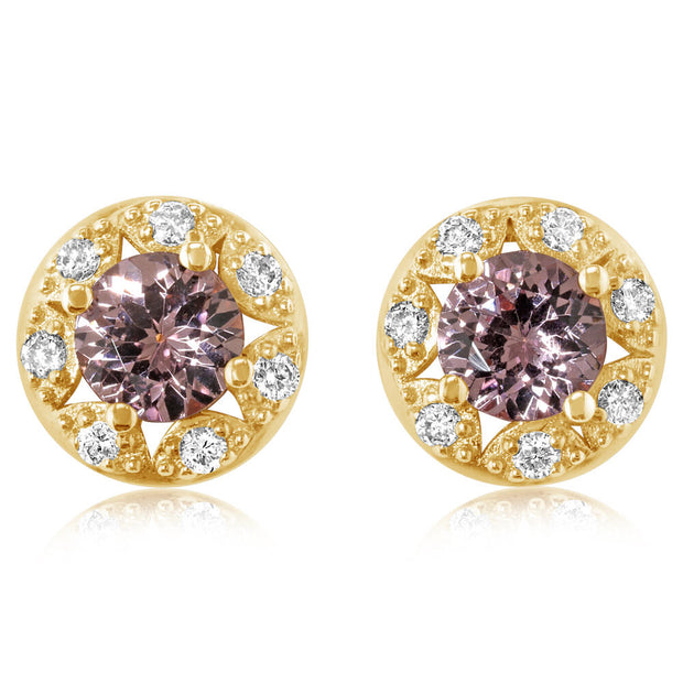 14K Rose Gold Lotus Garnet/Diamond Earrings