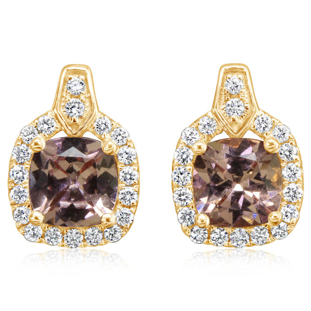 14K Rose Gold Lotus Garnet/Diamond Earrings