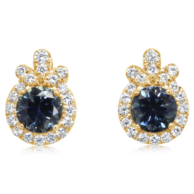 14K Yellow Gold Montana Sapphire/Diamond Earrings