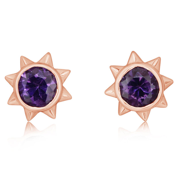 14K Rose Gold Amethyst Sun Earrings