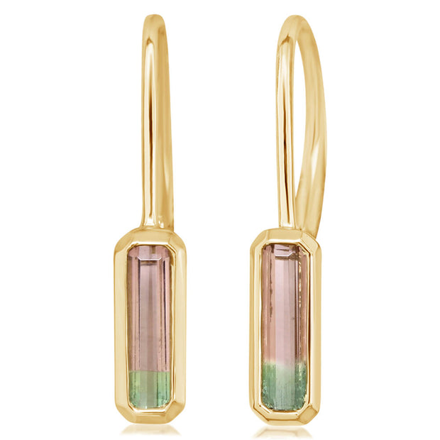 14K Yellow Gold Full Bezel Bi-Color Tourmaline Earrings