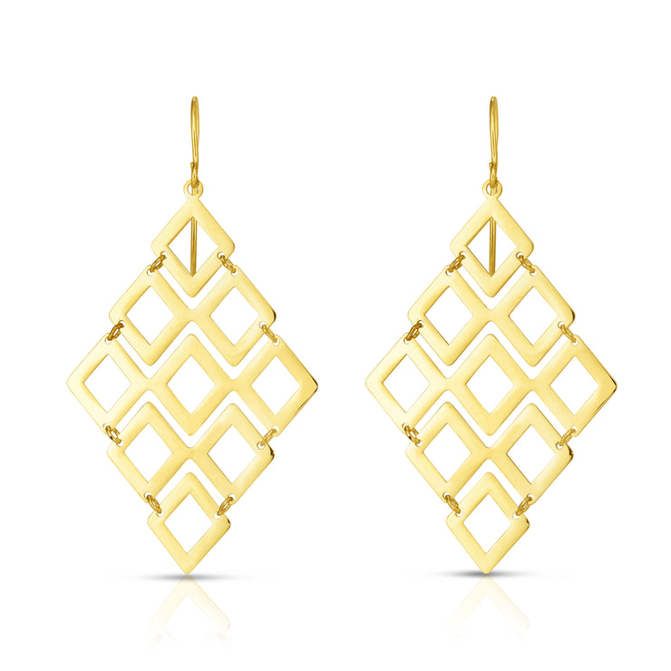 14K Gold Polished Kite Shape Chandelier Earring