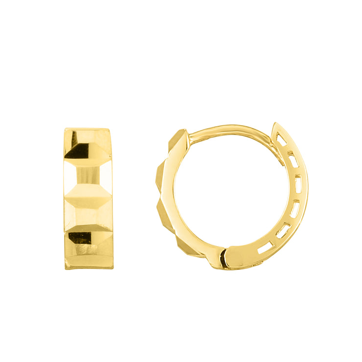 14K Gold Faceted Huggie