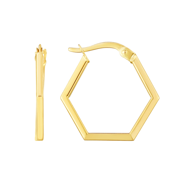 14K Gold Hexagon Hoop Earrings