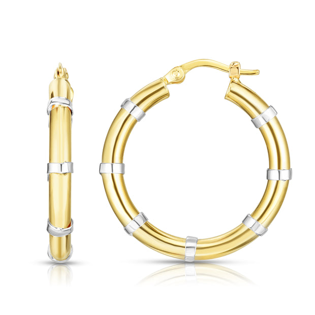 14K Gold Diamond Cut Station Hoop Earring