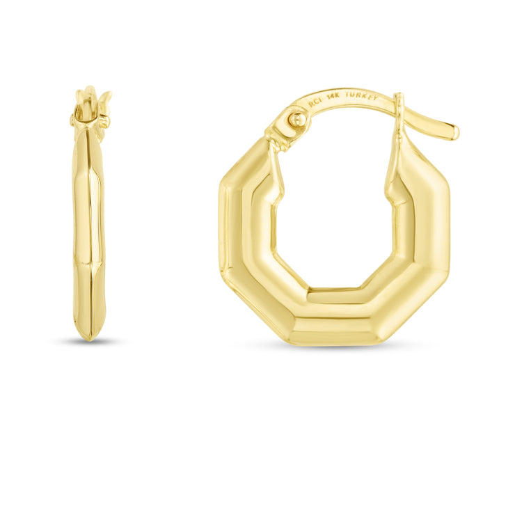 14K Puffed Hexagon Hoops