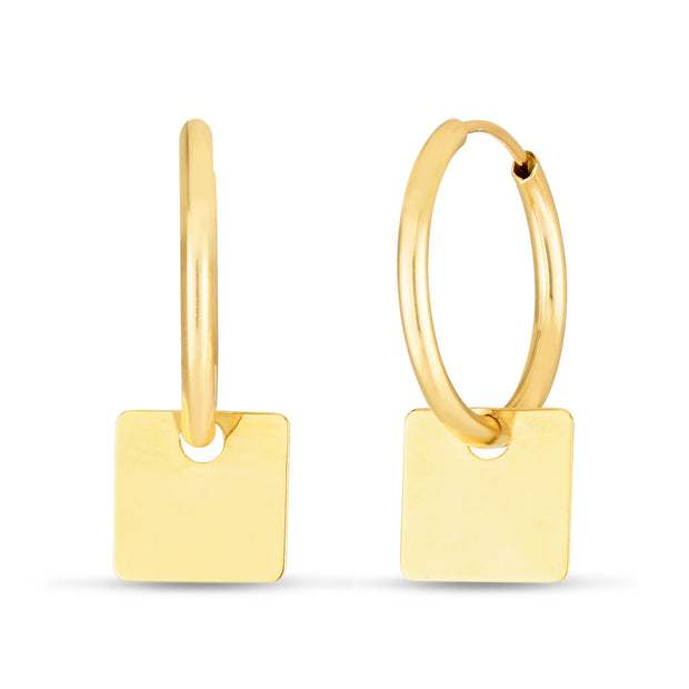 14K Dangle Square Huggie Earring