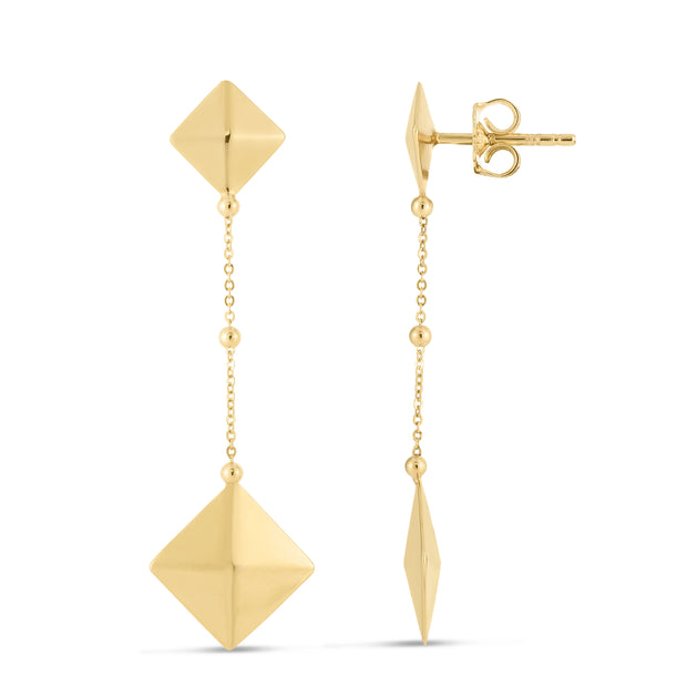 14K Pyramid Drop Earrings