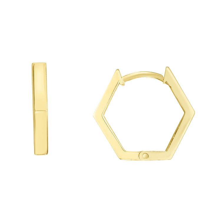 14K Hexagon Huggies