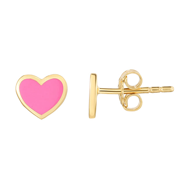 14K Heart Enamel Earrings