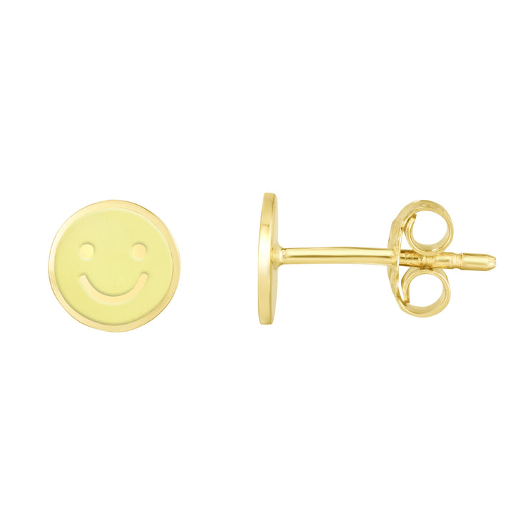 14K Smiley Face Enamel Earrings