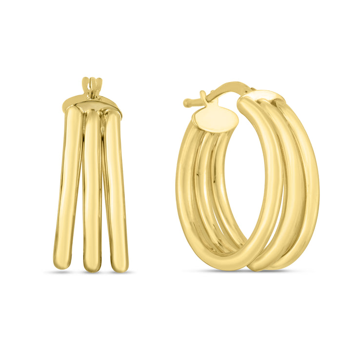 14K Gold 15mm Large Triple Row Hoops