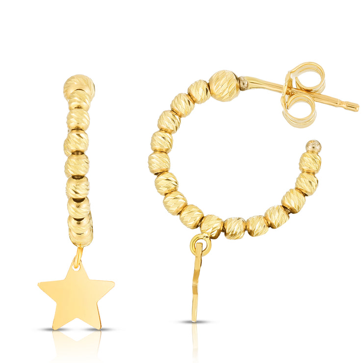 14K Star Beaded Hoops