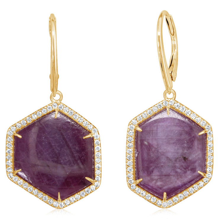 14K Yellow Gold Ruby Slice/Diamond Earrings