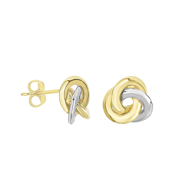 14K Two-tone Gold Polished Love Knot Stud Earring