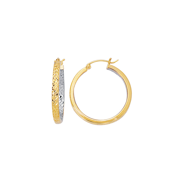 14K Yellow & White Gold Diamond Cut Hoop Earring