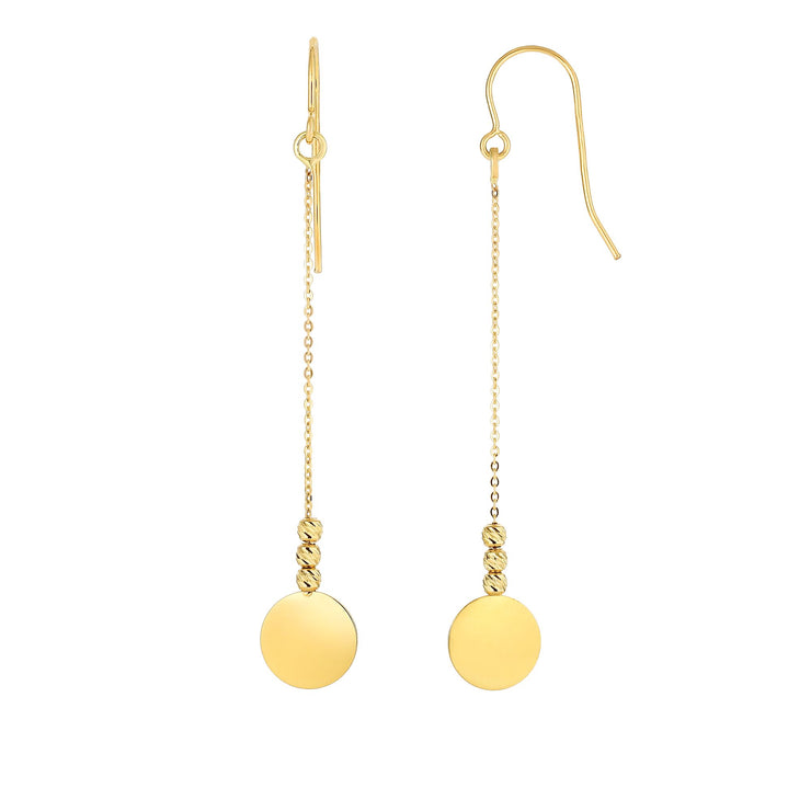 14K Gold Polished Disc & Bead Drop Earring