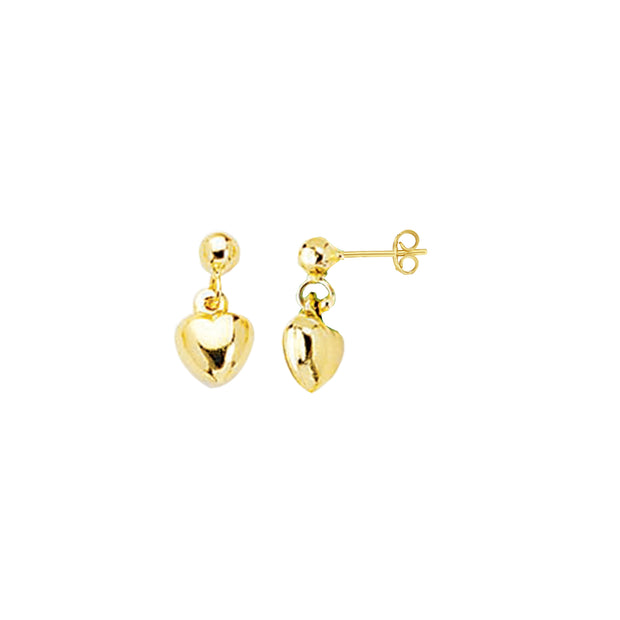 14K Gold Puffy Heart Dangle Earring