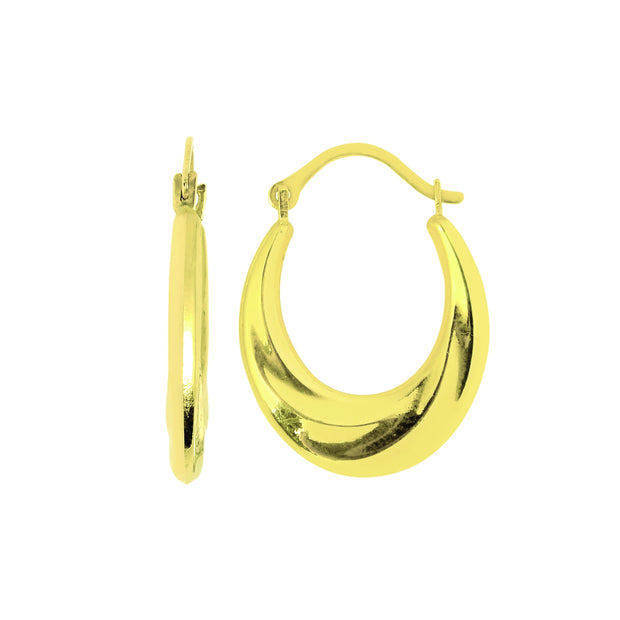 14K Gold Polished Oval Back to Back Hoop Earring