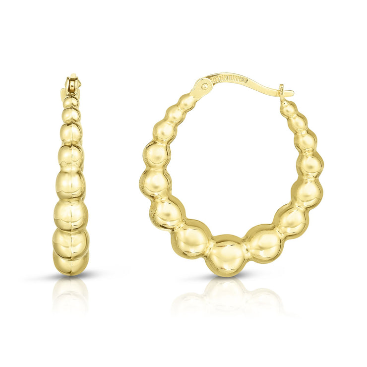 14K Gold Graduated Puffy Bead Hoop Earring