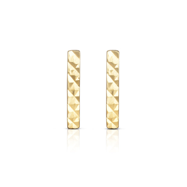 14K Gold Diamond Cut Bar Stud Earring