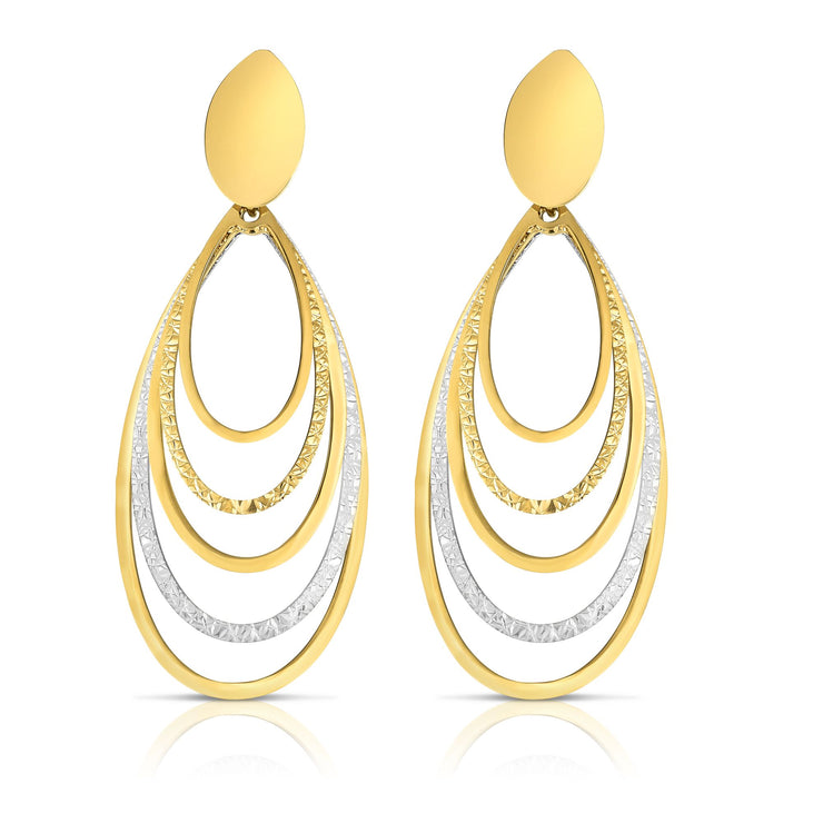 14K Gold Diamond Cut & Polished Oval Multi-Layered Dangle Earring