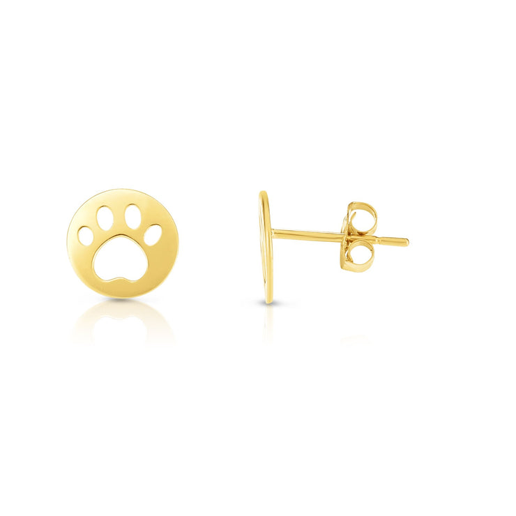 14K Gold Paw Print Stud Earring