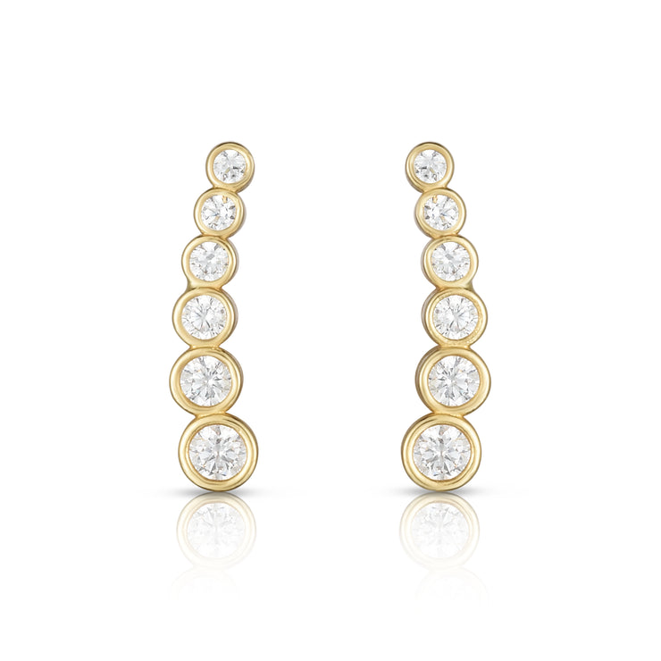 14K Gold Graduated Round Bezel CZ Ear Climber