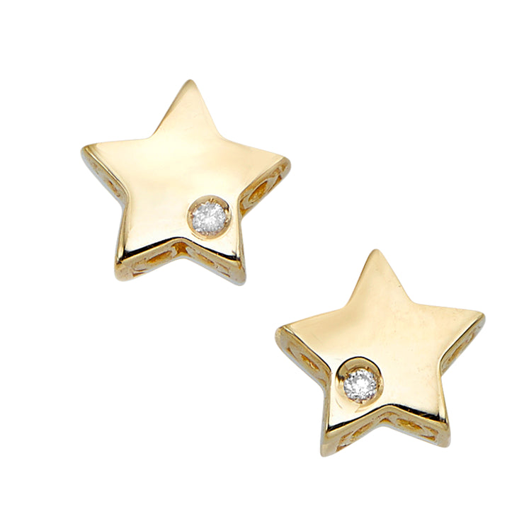 14K Gold .01ct Diamond Star Stud Celestial Earring