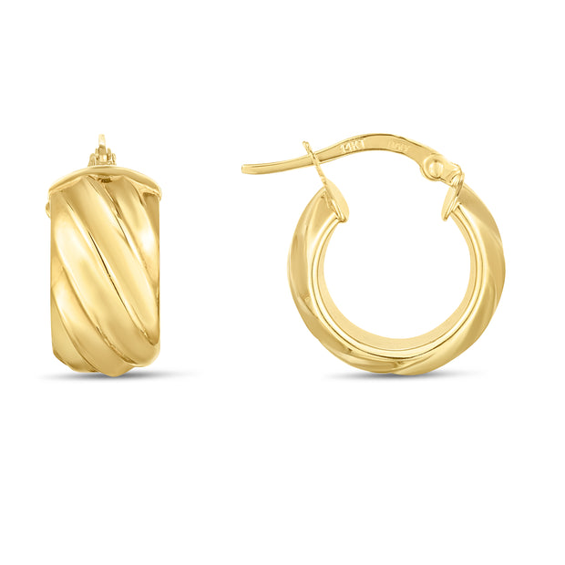 14K Wide Ribbed Twist Hoop