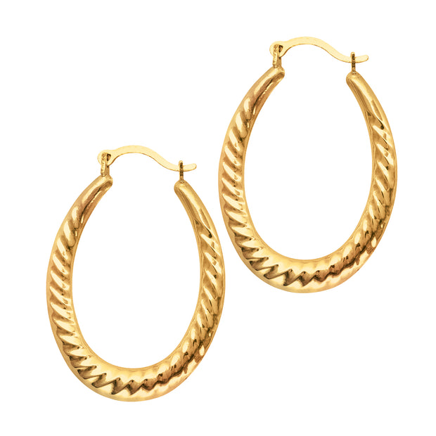 14K Gold Graduated Oval Twist Back to Back Hoop Earring