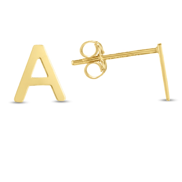 14K Gold Initial A Stud Earring