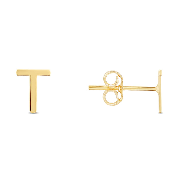 14K Gold Initial T Stud Earring