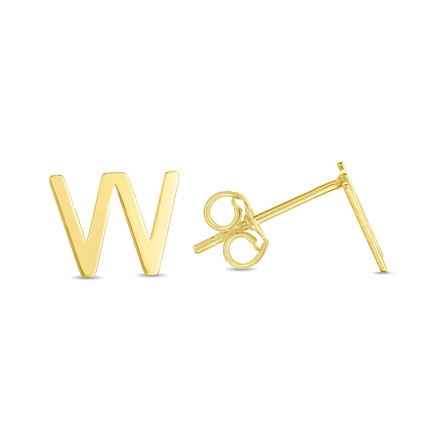 14K Gold Initial W Stud Earring