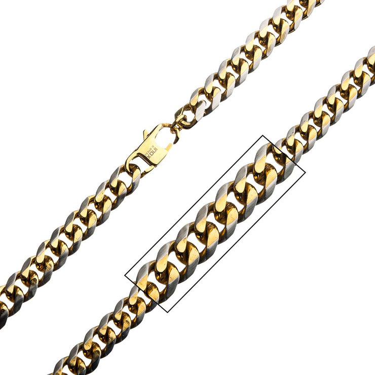 Stainless Steel Gold IP 8mm Curb Chain with Lobster Clasp Necklace