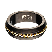 Steel Polished Gold IP Inlayed Ring