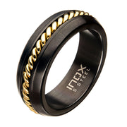 Steel Polished Gold IP Inlayed Ring