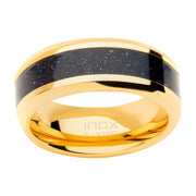 18Kt Gold IP Genuine Blue Sandstone Inlay Ring