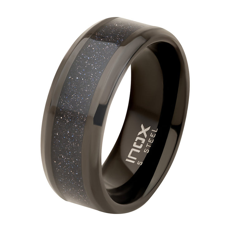 Black IP Genuine Blue Sandstone Inlay Ring