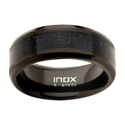 Black IP Genuine Blue Sandstone Inlay Ring