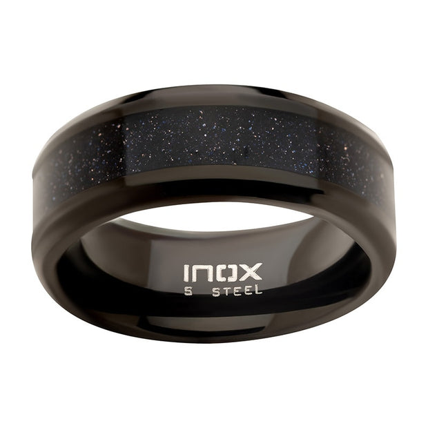 Black IP Genuine Blue Sandstone Inlay Ring