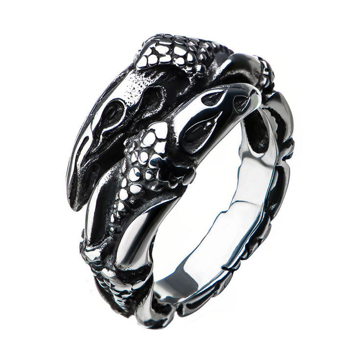 Steel & Black IP Oxidized Claw Ring