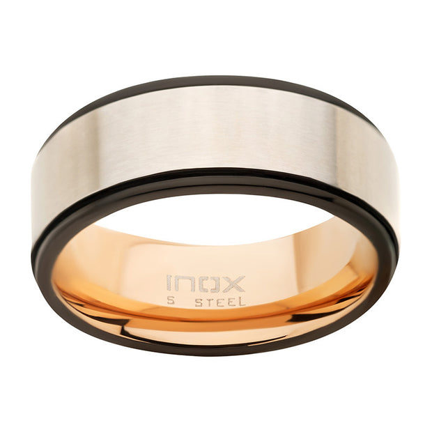 Steel Matte Finish with Rose Gold IP & Black IP Ring