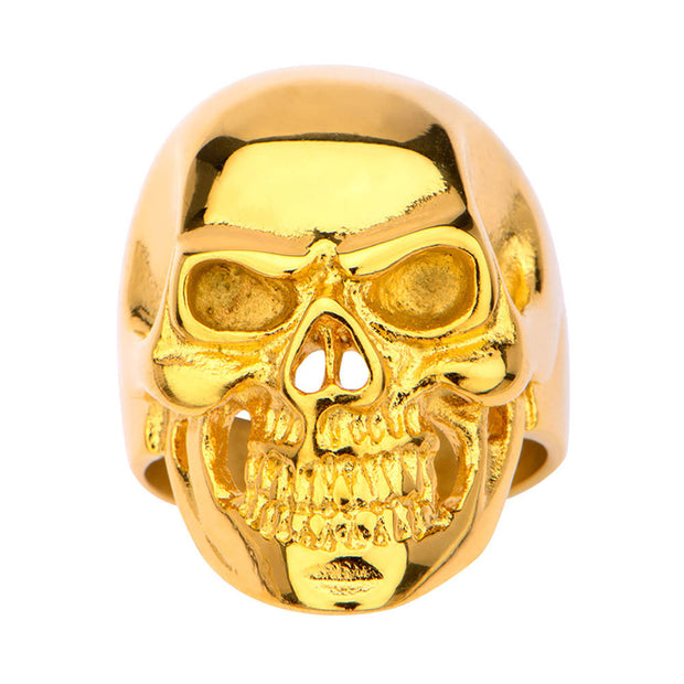 Gold IP High Polished Front Face Skull Ring