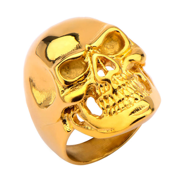 Gold IP High Polished Front Face Skull Ring