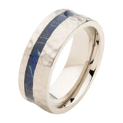 Steel Blue Dyed Wood Inlay Ring